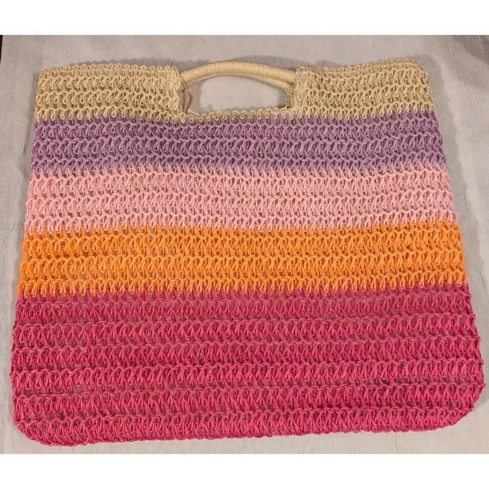 NWT Shiraleah Straw Bag Tote Latoya Sunset Tassels Chicago Paper Rainbow Purse - Picture 4 of 15